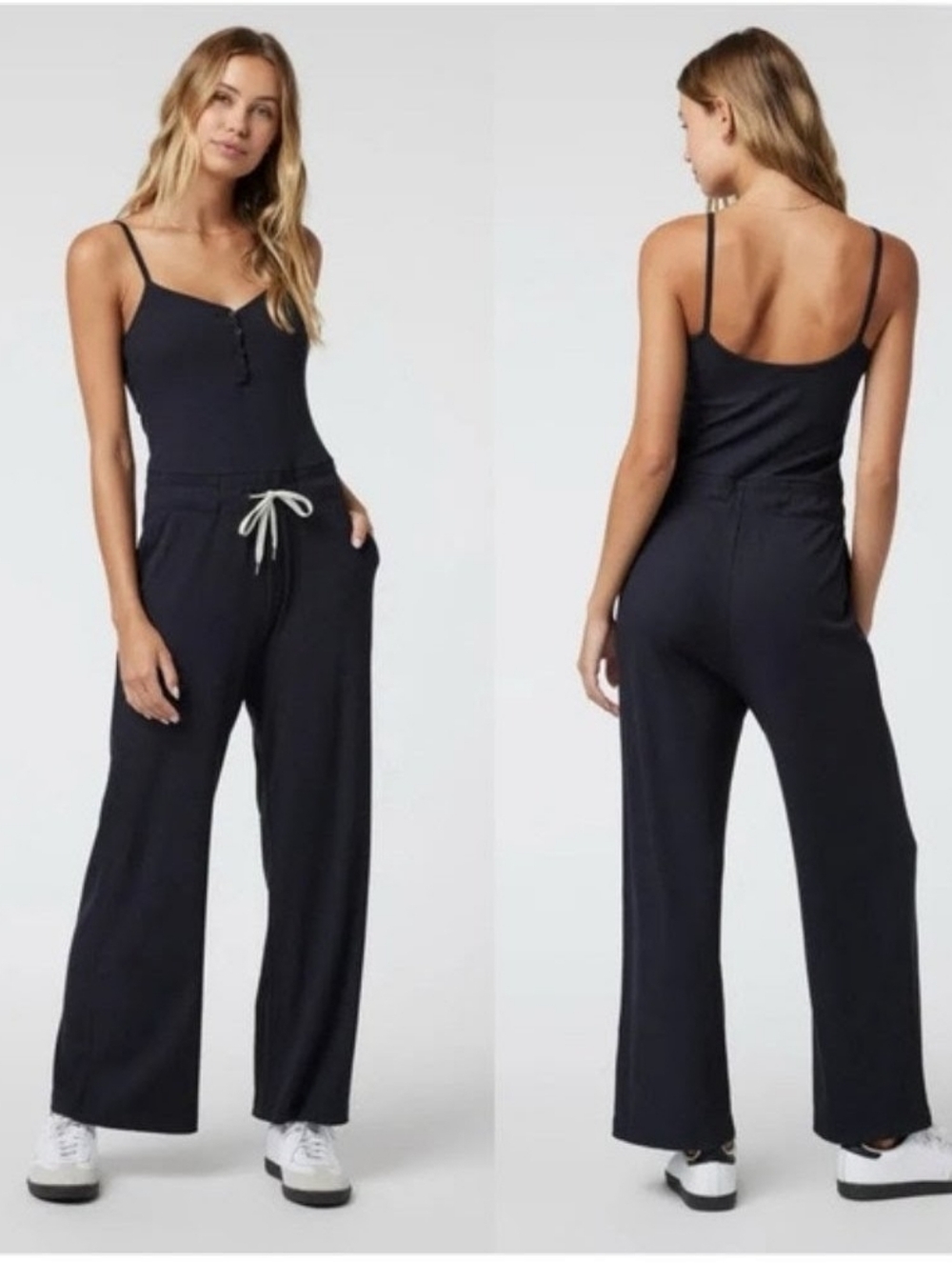$150 Vuori Pose Henley Jumpsuiy In Black Size Xs